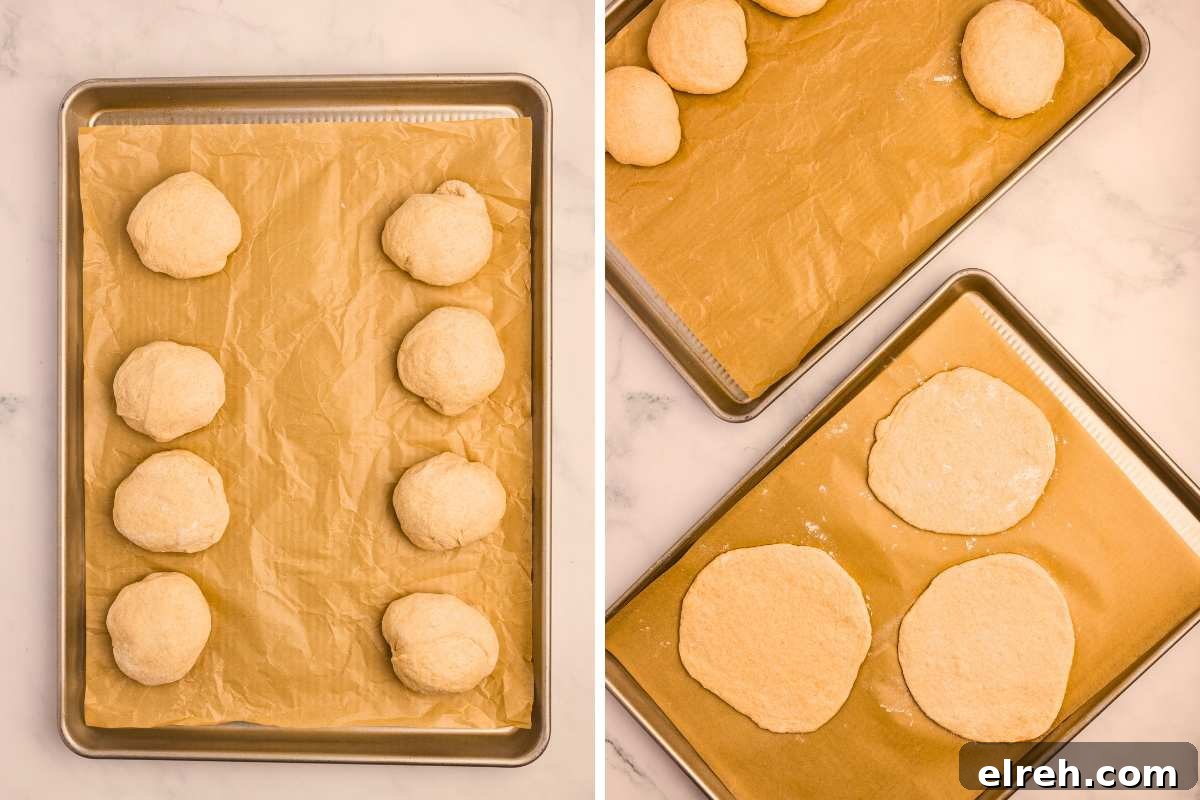 dough divided and rolled out of parchment-lined baking sheets.