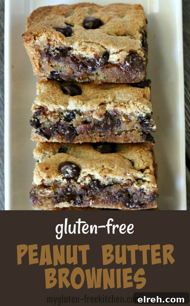 Fudgy Gluten-Free Peanut Butter Brownies Recipe 8 Stack of gluten-free peanut butter brownies on platter
