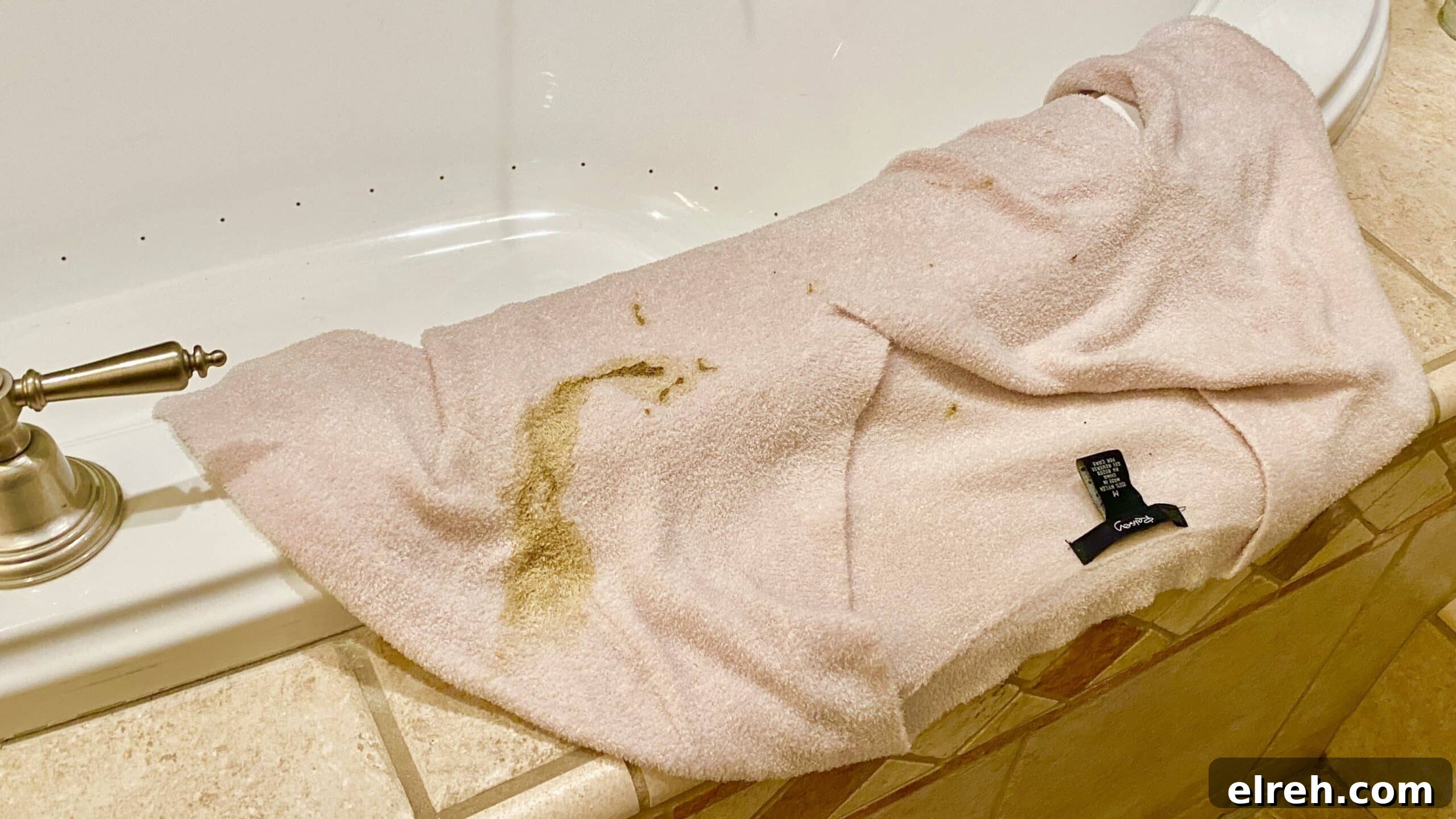 Dr. Bronner's Guide to Pet Care and Cleaning 12 Lisa's sweater on the side of tub with stain.