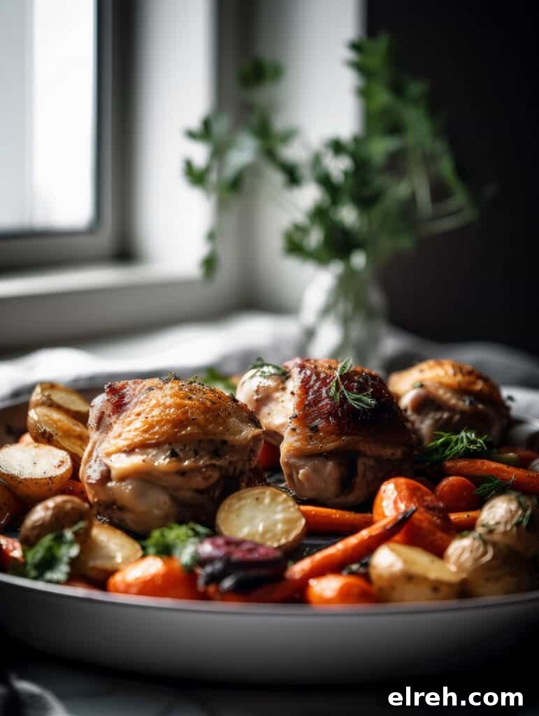 Sheet-Pan Chicken Thighs with Roasted Vegetables 2 One-pan roasted chicken thighs with potatoes and vegetables