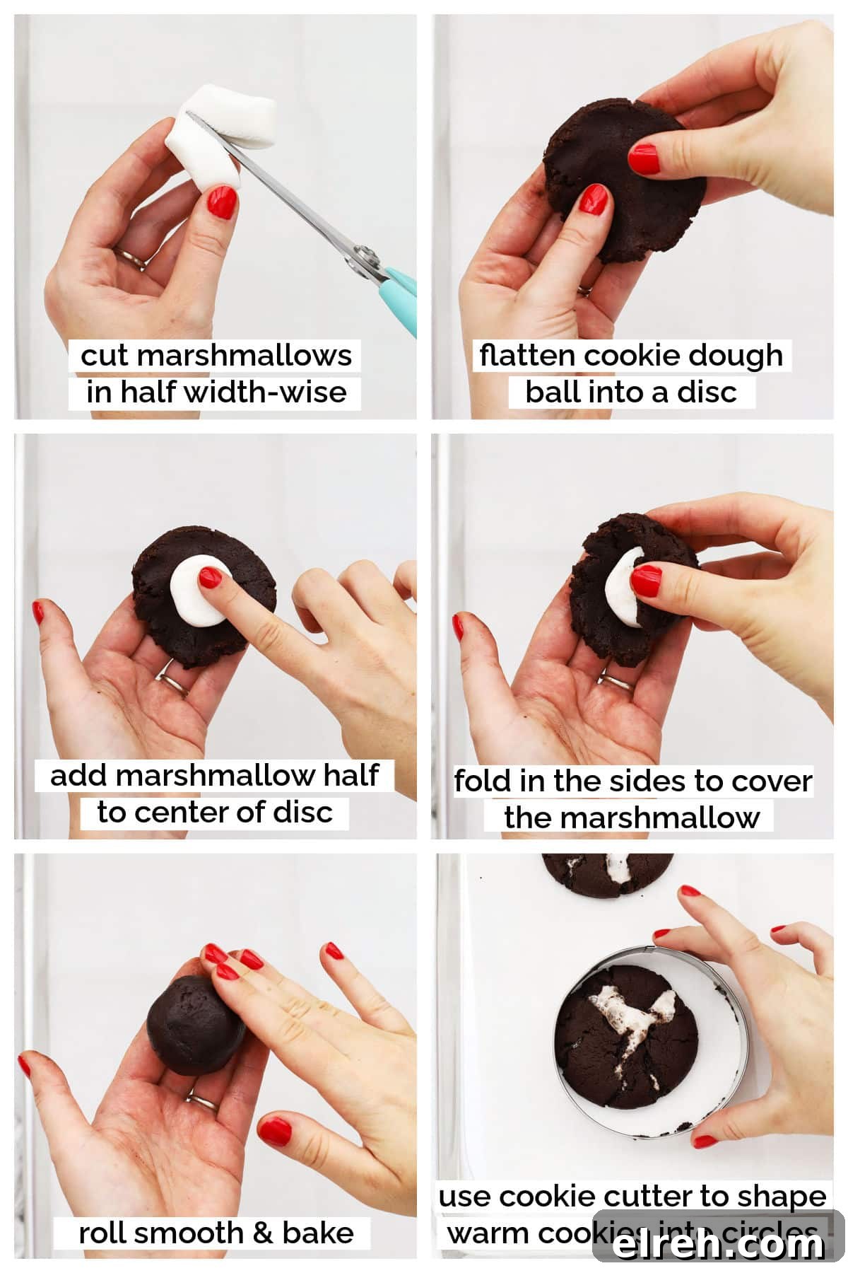 Chewy Gluten-Free Hot Chocolate Cookies Recipe 5 stuffing gluten-free chocolate cookie dough with marshmallows step by step