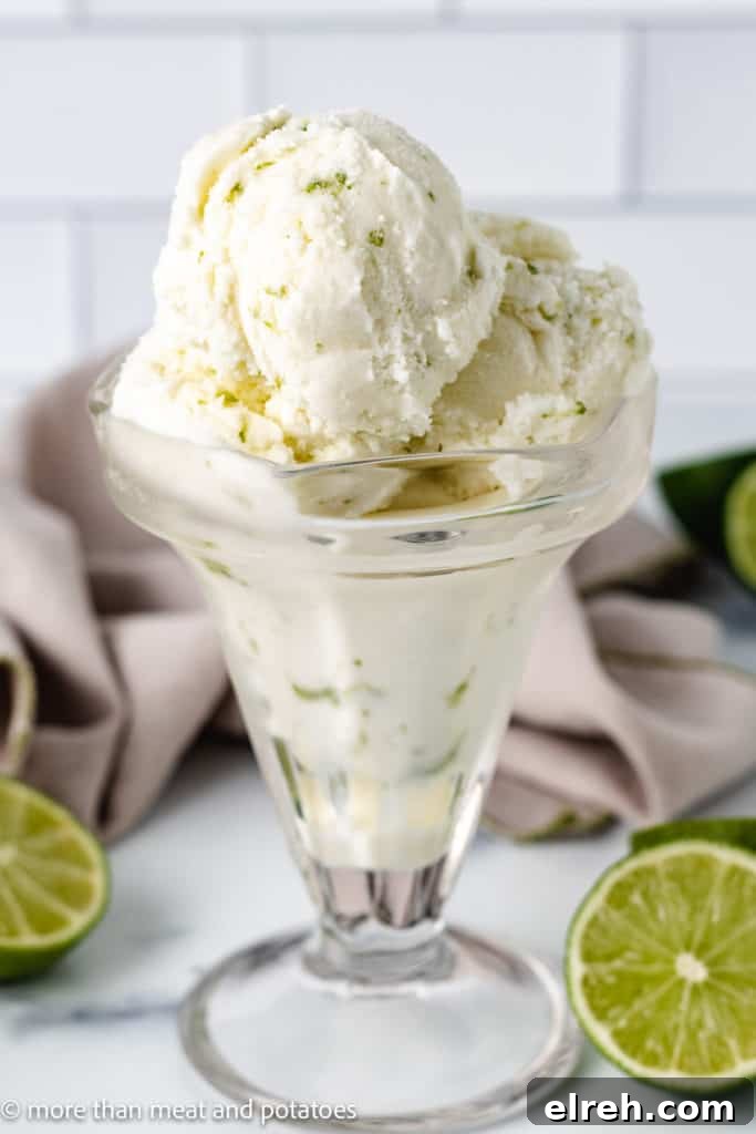 Scoops of lime sherbet in a dessert dish.