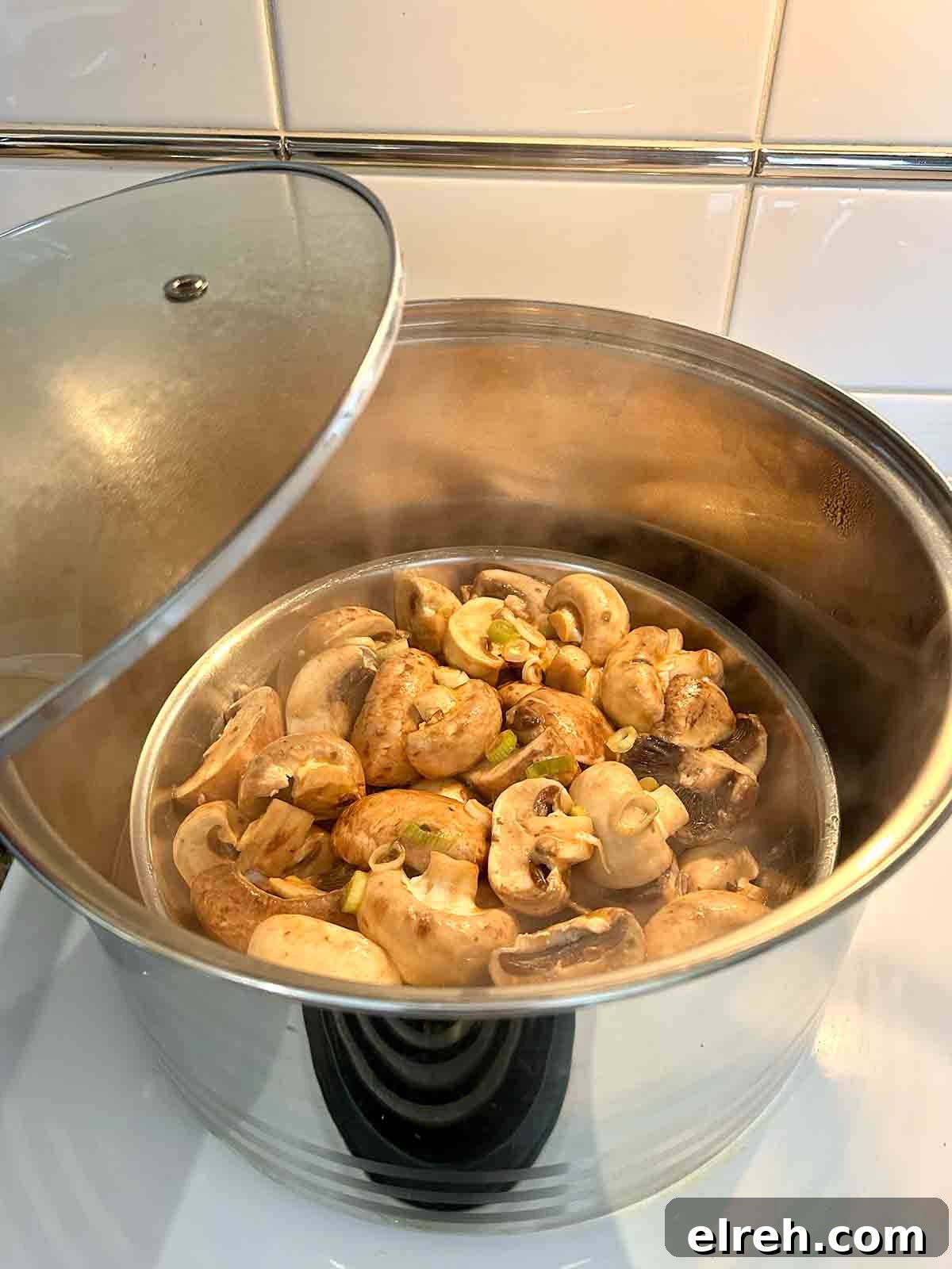 mushrooms steaming in pot