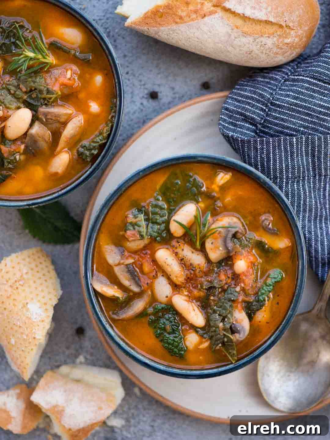 Spoonful of mushroom kale white bean soup
