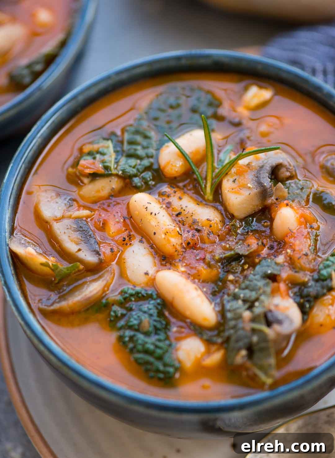Serving of white bean soup with bread