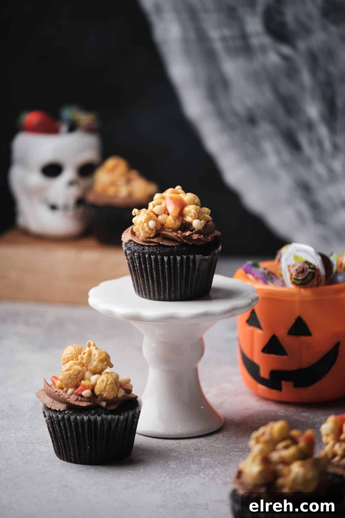 Halloween Chocolate Caramel Cupcakes.